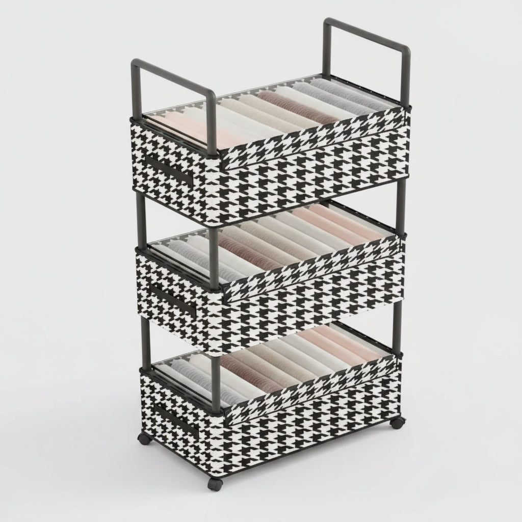 Estante Organizador Premium Black & White - 3 Niveles con Ruedas
