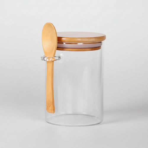 Frasco Multiuso en Vidrio con Tapa de Bambú y Cuchara