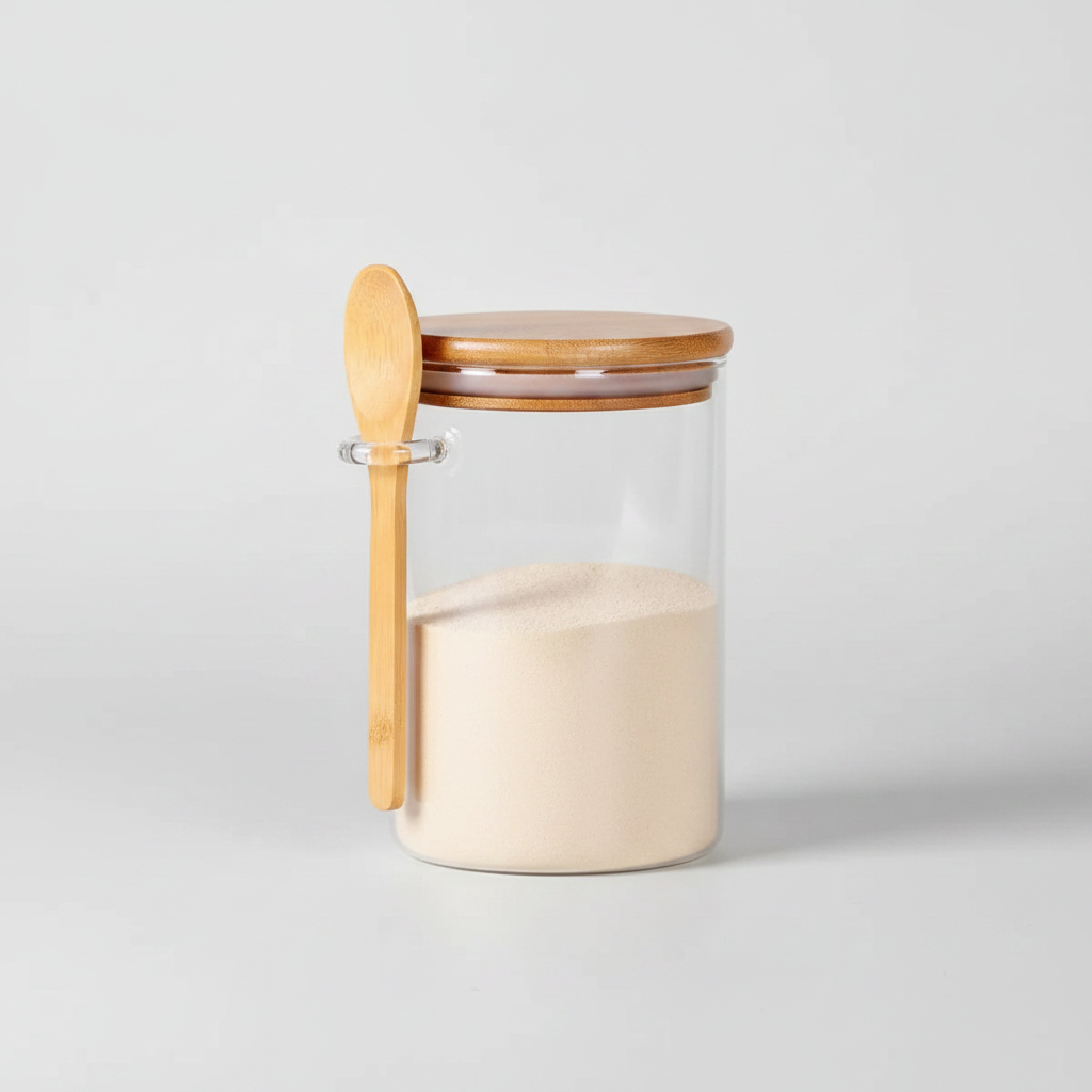 Frasco Multiuso en Vidrio con Tapa de Bambú y Cuchara