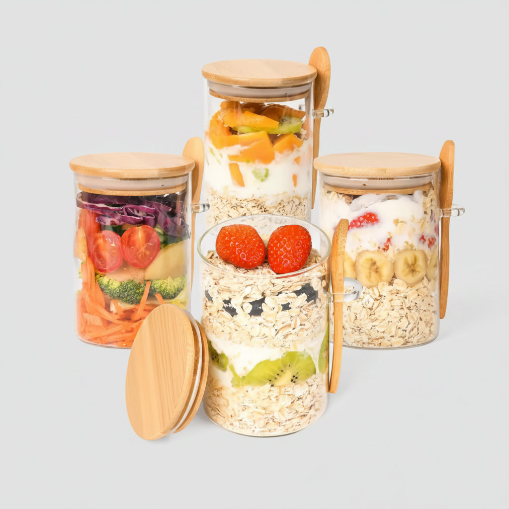 Frasco Multiuso en Vidrio con Tapa de Bambú y Cuchara