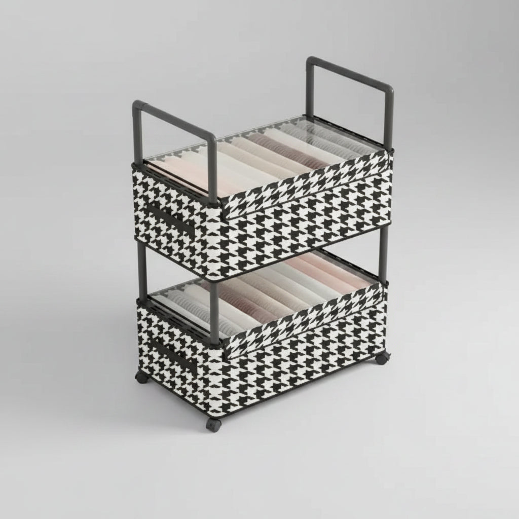 Estante Organizador Premium Black & White - 2 Niveles con Ruedas
