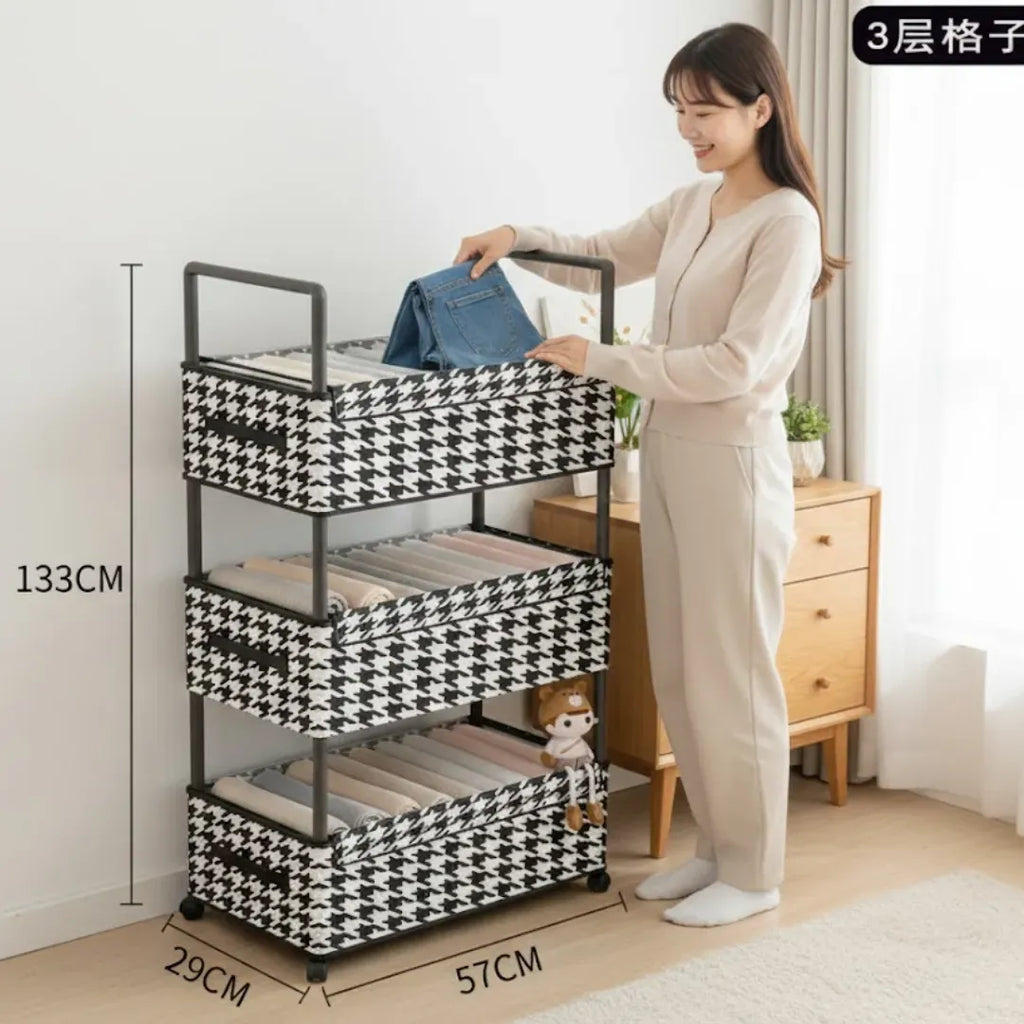 Estante Organizador Premium Black & White - 3 Niveles con Ruedas