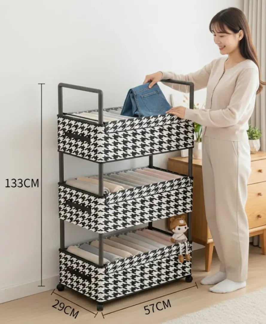 Estante Organizador Premium Black & White - 3 Niveles con Ruedas