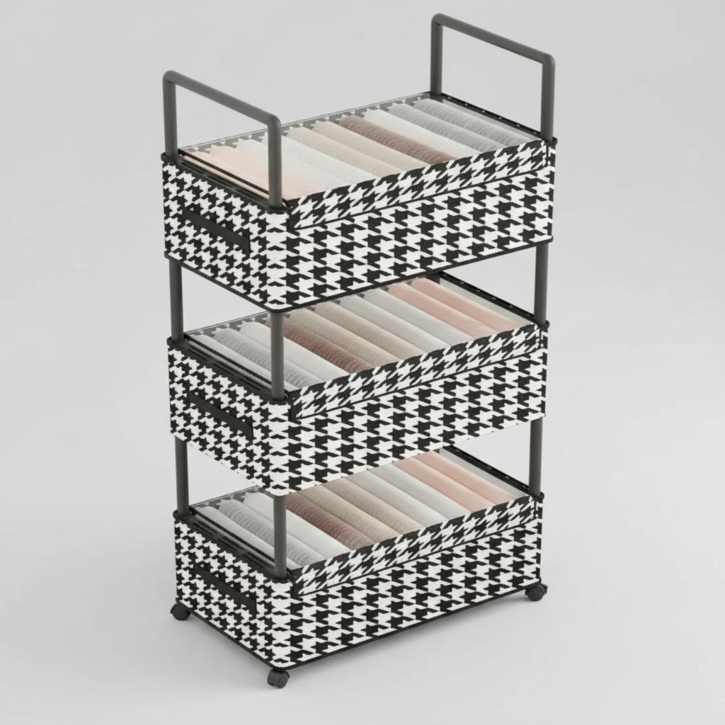 Estante Organizador Premium Black & White - 3 Niveles con Ruedas