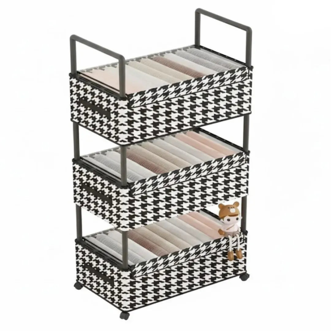 Estante Organizador Premium Black & White - 3 Niveles con Ruedas