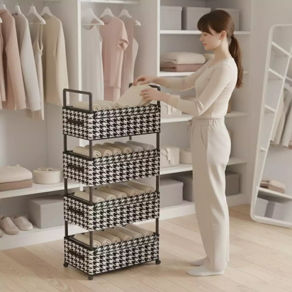 Estante Organizador Premium Black & White - 4 Niveles con Ruedas